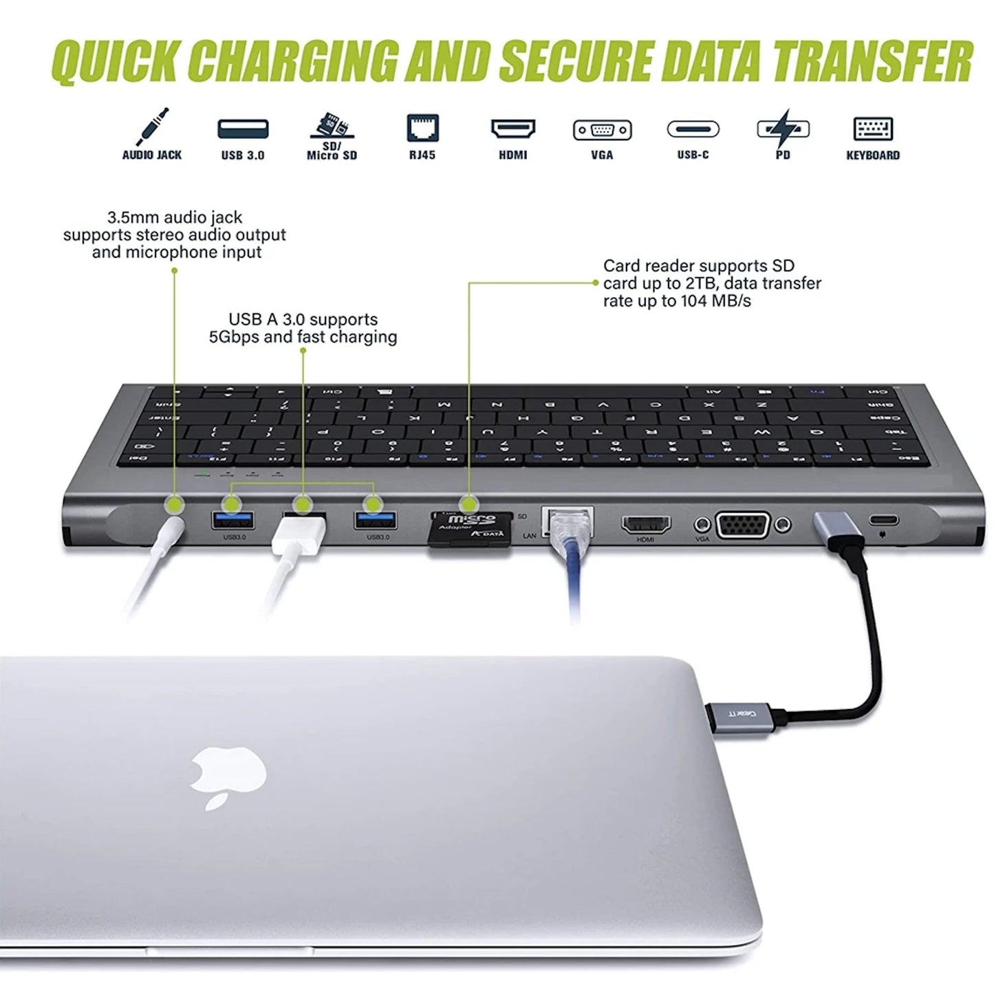 11-IN-1 Multi Usb Docking Station With Keyboard